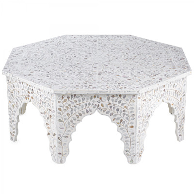 Стол кофейный отделка перламутр White Mother of Pearl Moroccan