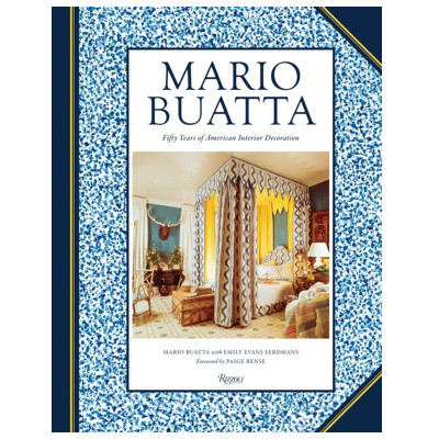 2010s Illustrated Faux Leather Book, Mario Buatta - Fifty Years of American Interior Decoration
