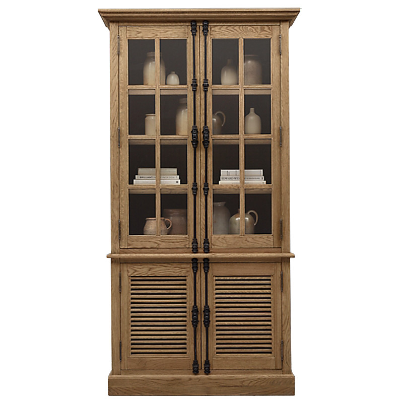 Shutter Double-Door Sideboard & Glass Hutch Буфет с реечными дверями дуб
