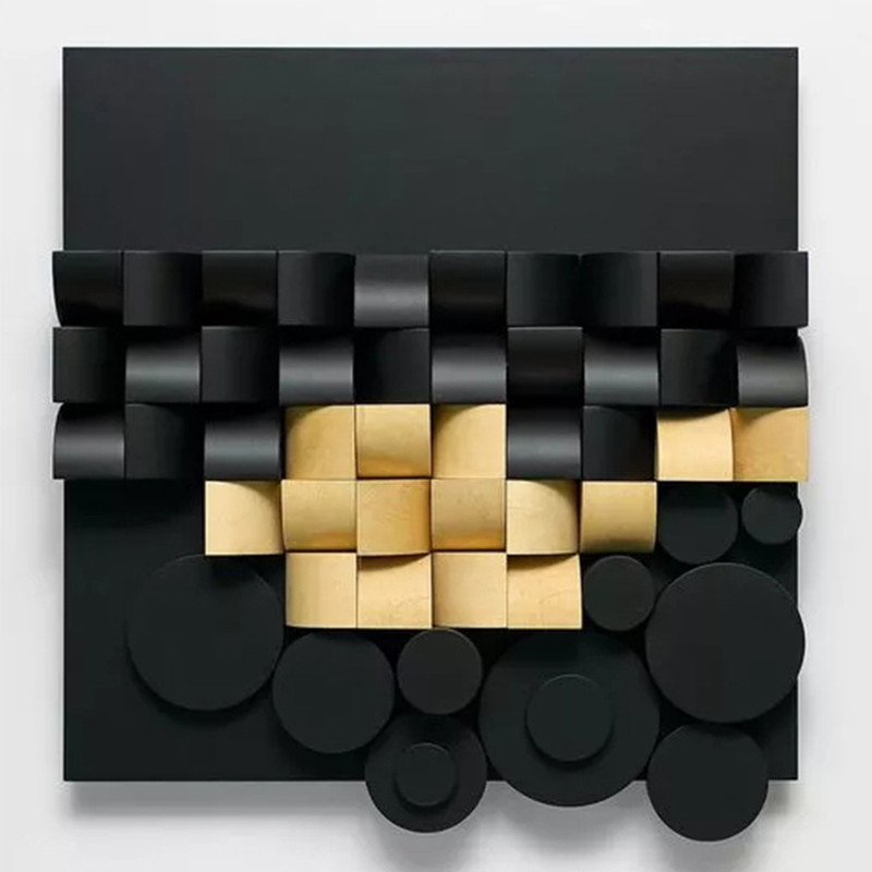 Арт-объект на стену из дерева черно-золотой Black and Gold Art Object