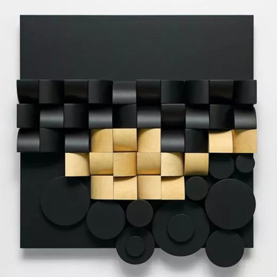 Арт-объект на стену из дерева черно-золотой Black and Gold Art Object
