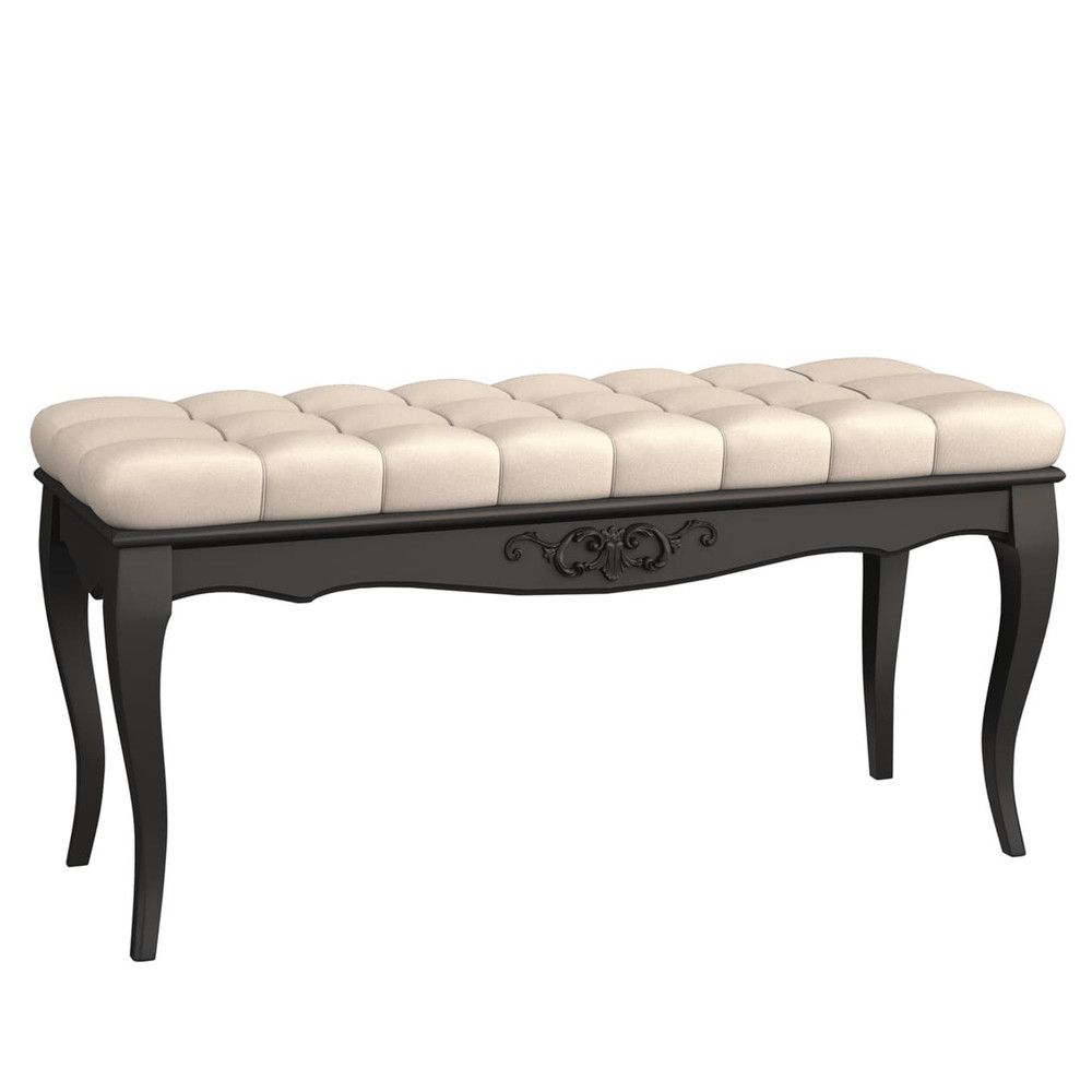 Банкетка из массива бука с бежевой обивкой из велюра Black Provence