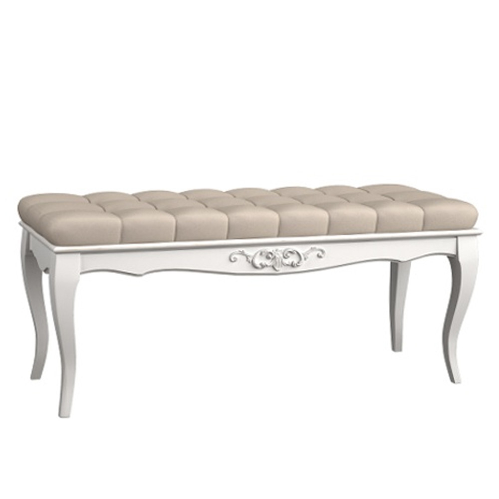 Банкетка из массива бука с бежевой обивкой из велюра White Provence