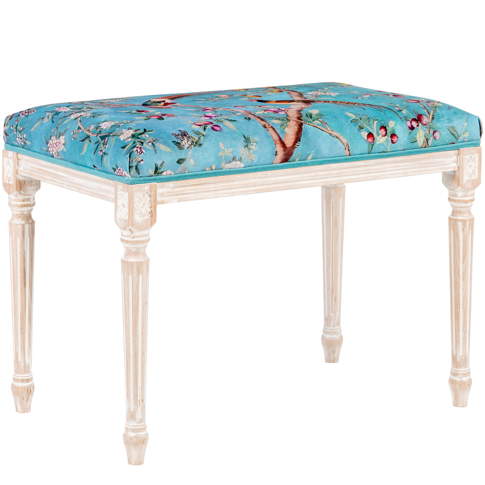 Банкетка из массива бука с цветочным принтом Turquoise Beige Chinoiserie Imperial Garden Banquette