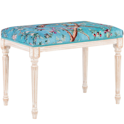 Банкетка из массива бука с цветочным принтом Turquoise Beige Chinoiserie Imperial Garden Banquette