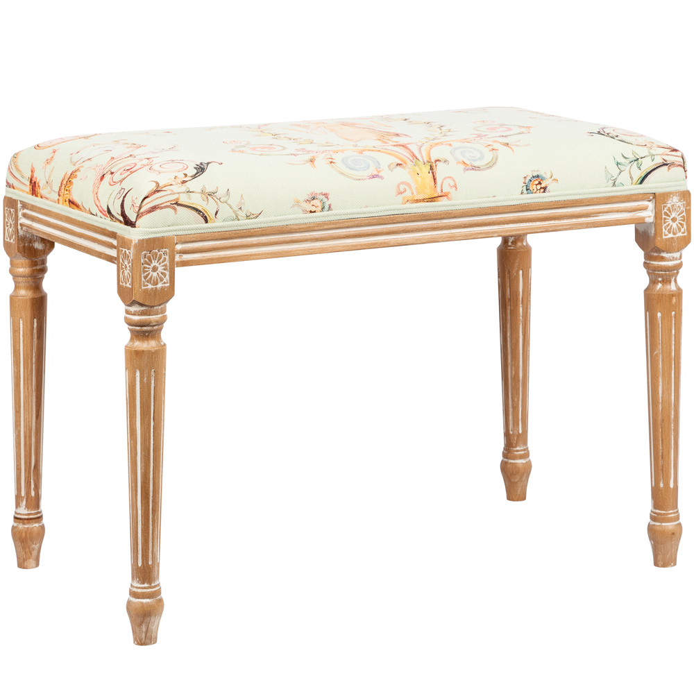 Банкетка из массива бука светло-зеленая с растительным орнаментом Raffael Angel Floral Banquette