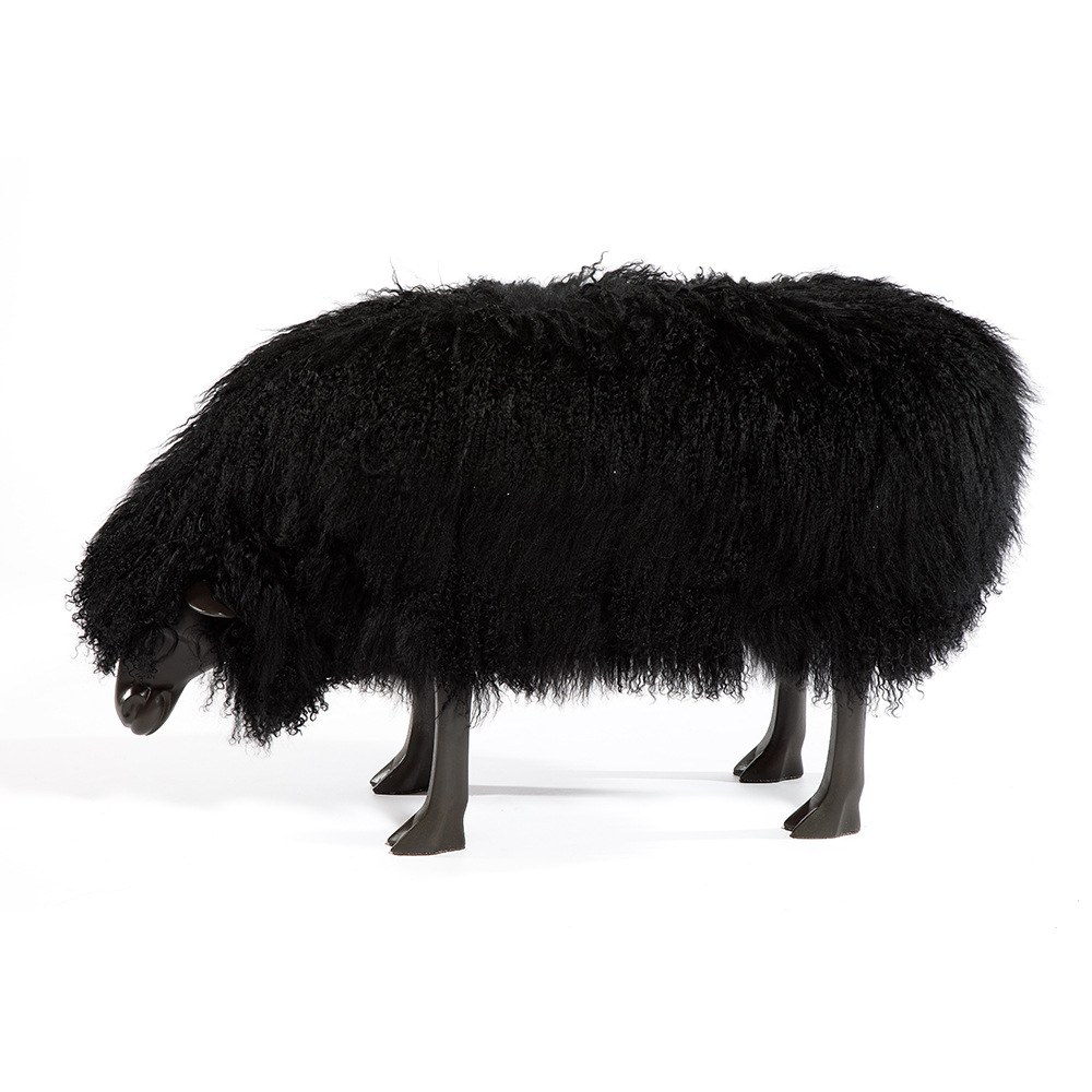 Банкетка Овечка черная Sheep Bench Black head down