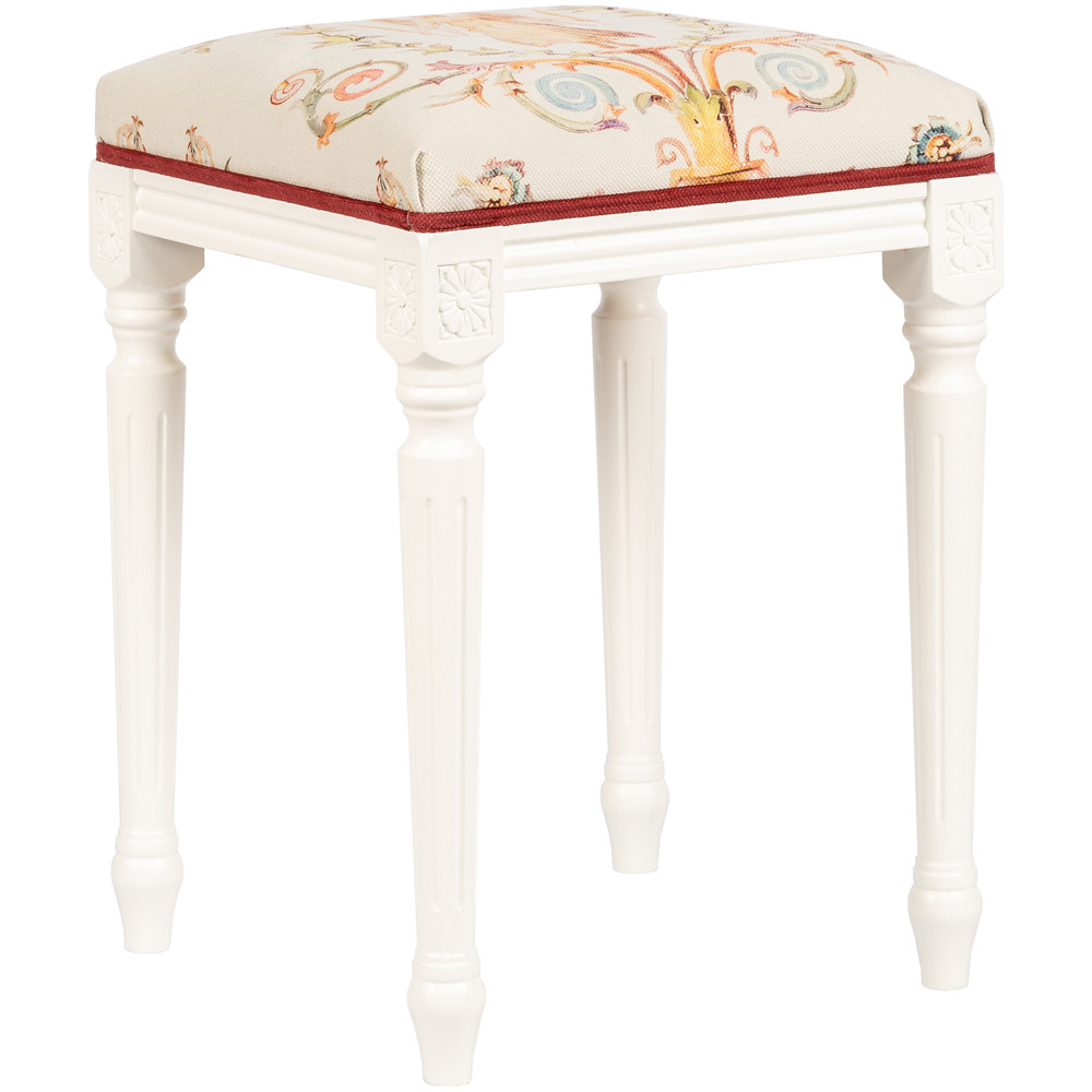 Банкетка одноместная из массива бука бежевая с растительным орнаментом Raffael Beige Floral Banquette