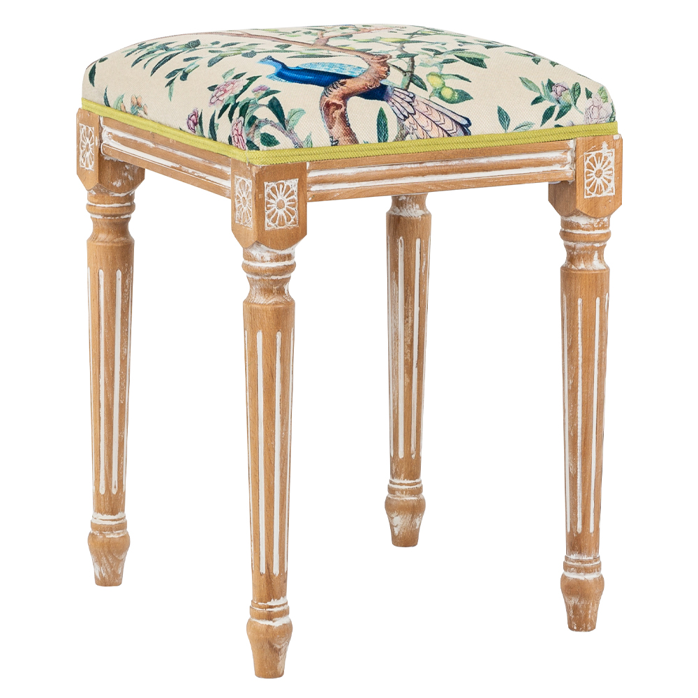 Банкетка одноместная из массива бука с цветочным принтом Beige Chinoiserie Garden Banquette