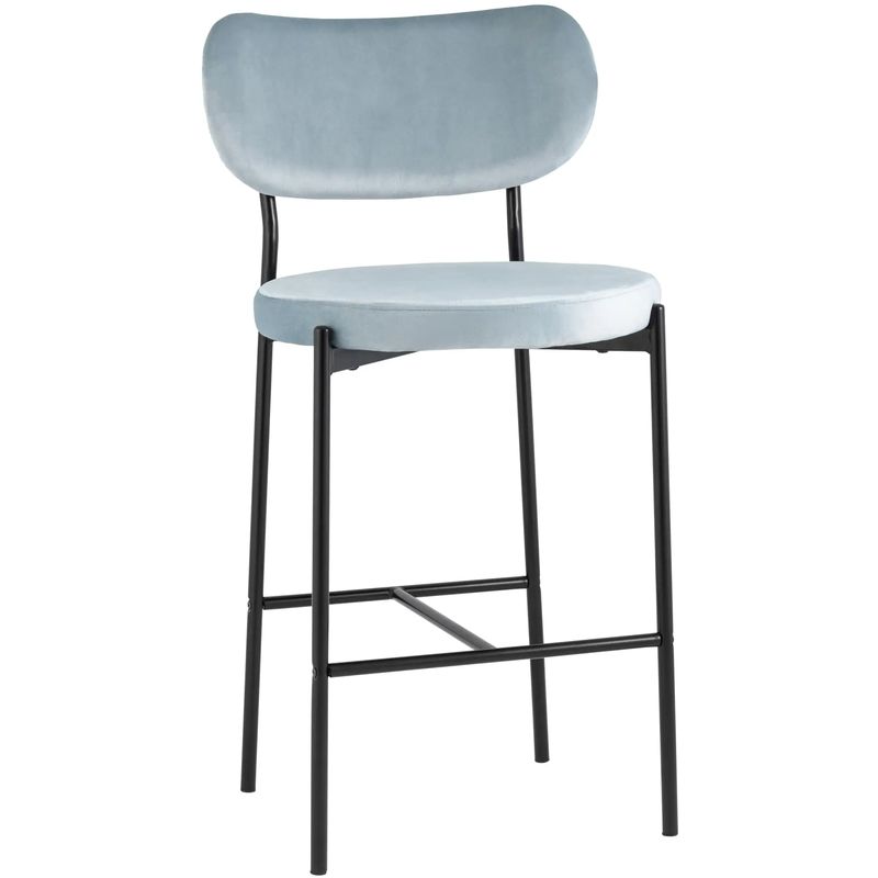 Барный Стул Alfie Chair Черные ножки Голубой Велюр