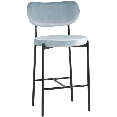 Барный Стул Alfie Chair Черные ножки Голубой Велюр