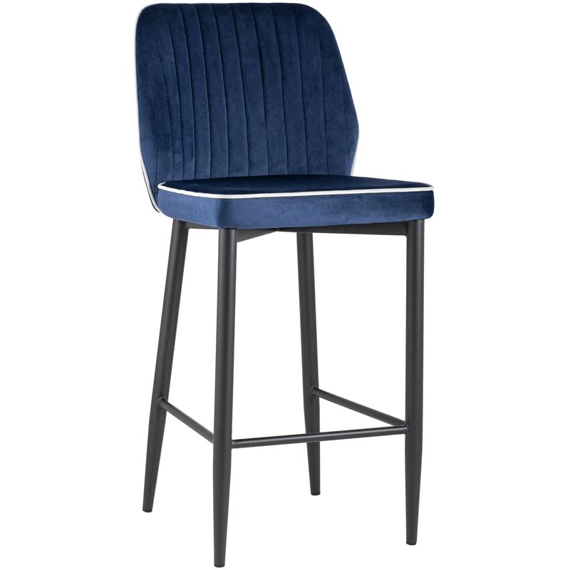 Барный Стул Lawrence Chair Синий Велюр Белый кант