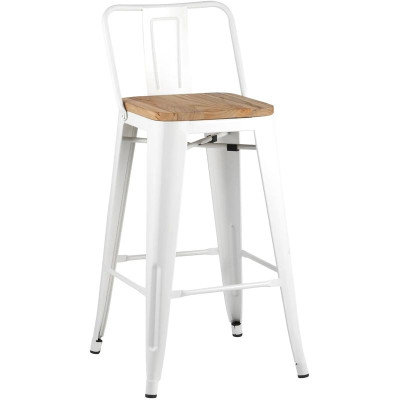 Барный Стул Tolix Белый Глянцевый Металл Деревянное Сидение