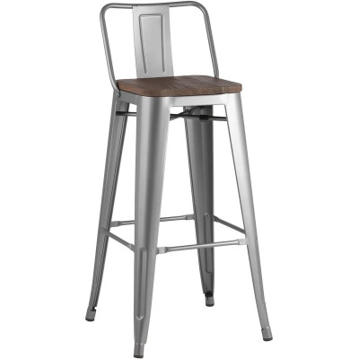 Барный Стул Tolix Серебристый Металл Деревянное Сидение