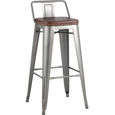 Барный Стул Tolix Серебристый Металл Сидение Коричневая Экокожа