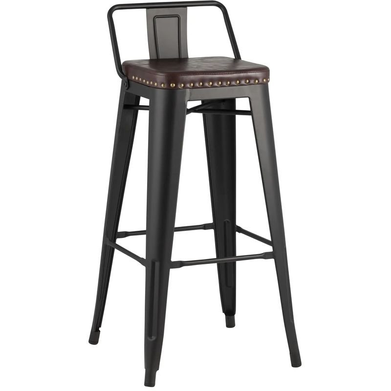 Барный Стул Tolix Черный Матовый Металл Сидение Коричневая Экокожа