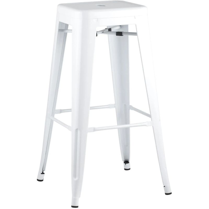Барный Стул без Спинки Белый Глянцевый Металл