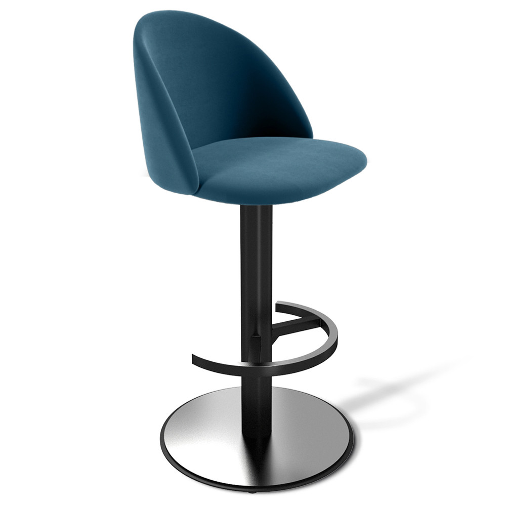 Барный стул вращающийся со спинкой Синий Велюр Vendramin Chair