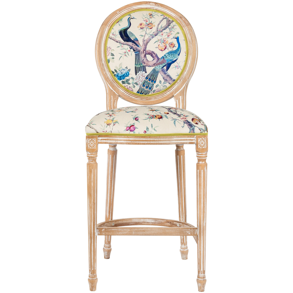 Барный стул из массива бука с изображением птиц и цветов Beige Green Chinoiserie Garden Chair
