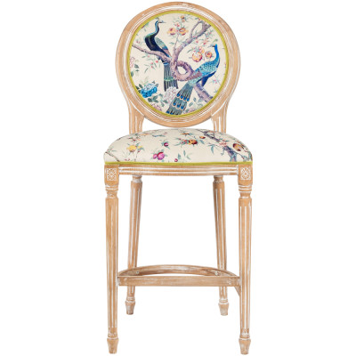 Барный стул из массива бука с изображением птиц и цветов Beige Green Chinoiserie Garden Chair