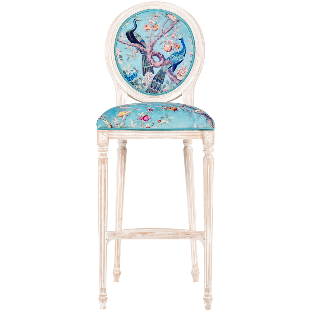 Барный стул из массива бука с изображением птиц и цветов Turquoise Beige Chinoiserie Garden Chair