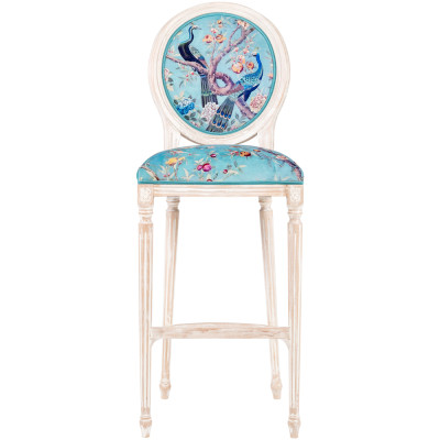 Барный стул из массива бука с изображением птиц и цветов Turquoise Beige Chinoiserie Garden Chair