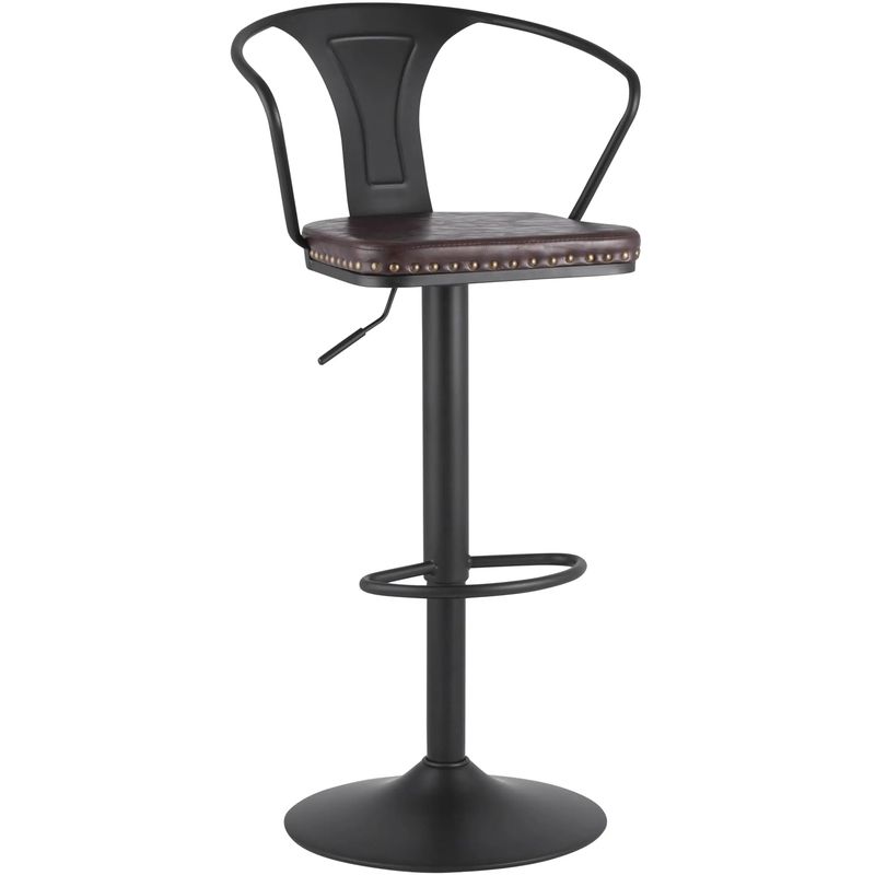 Барный Стул с Подлокотником Tolix Черный Матовый Металл Сидение Коричневая Экокожа