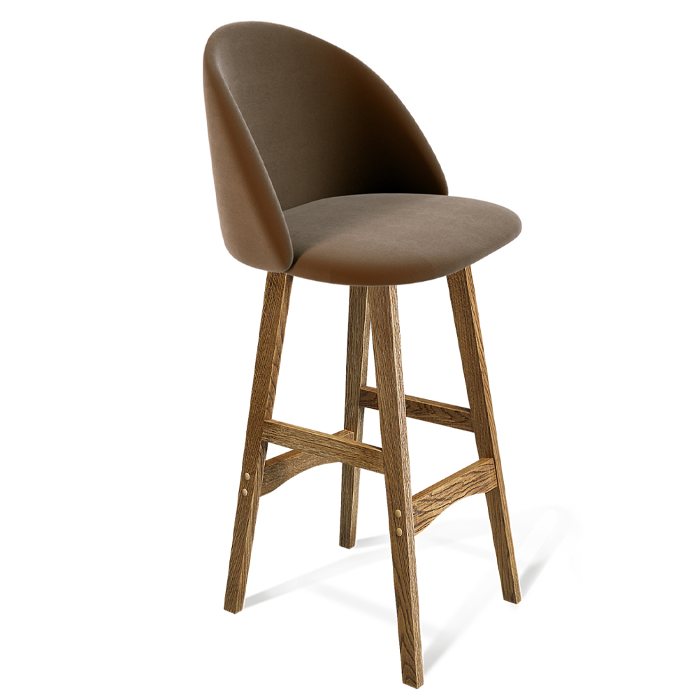 Барный стул со спинкой на 4-х деревянных ножках Коричневый Велюр Vendramin Chair