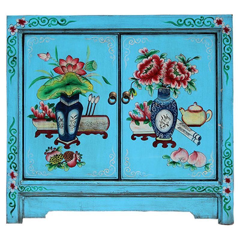 Бирюзовый комод в Китайском стиле ручная роспись Chinese Chest of Drawers