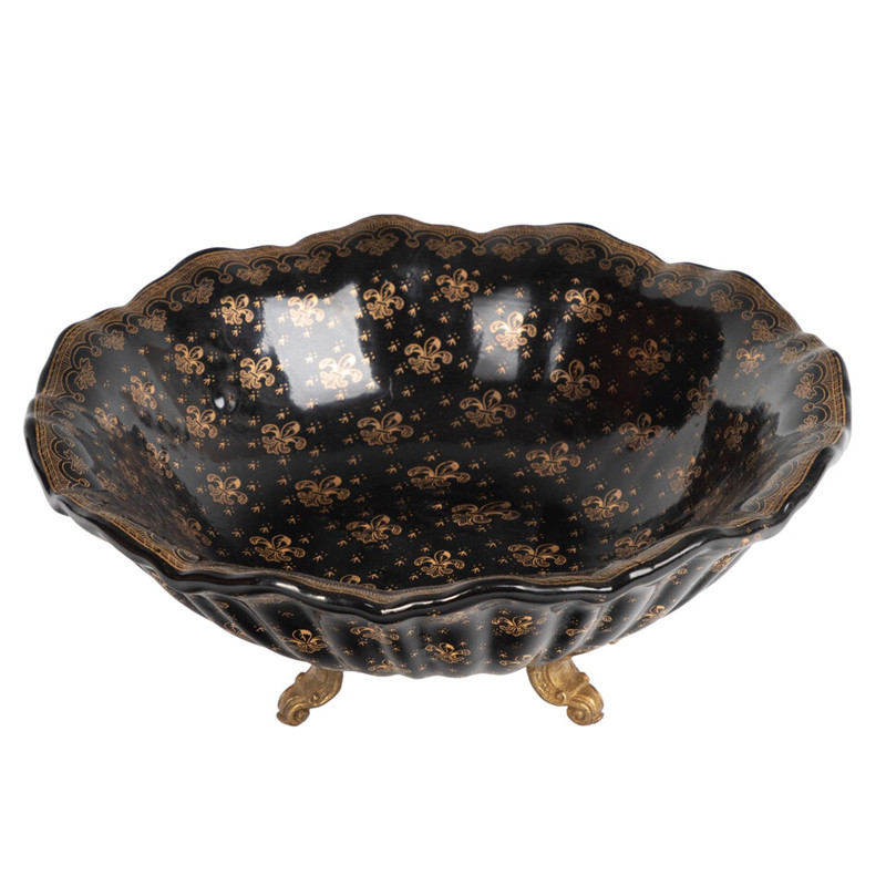 Блюдо черного цвета из фрафора на бронзовых ножках Eden Garden porcelain and bronze