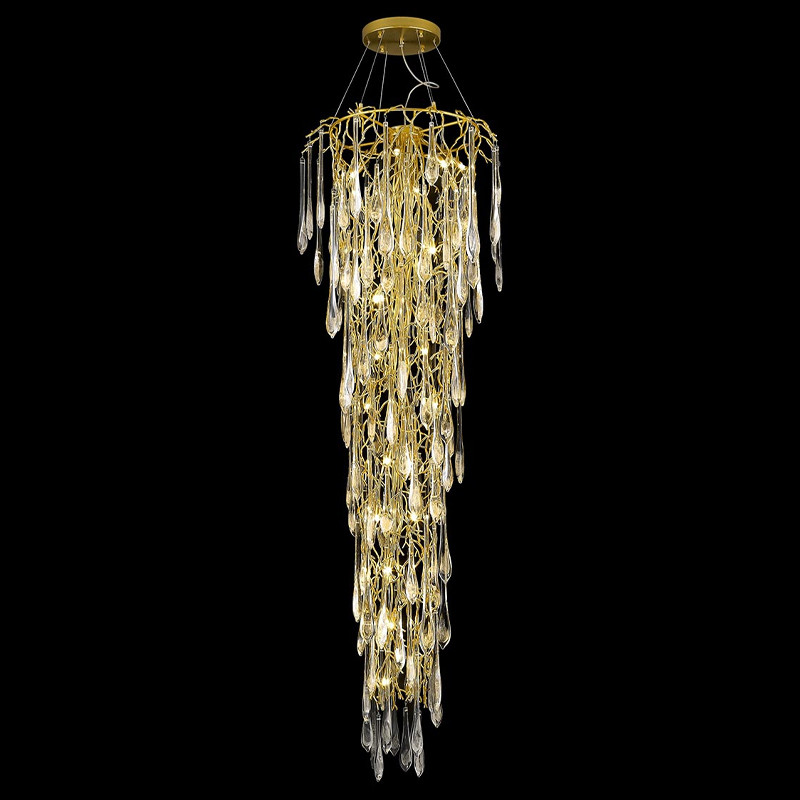 Большая вертикальная люстра Frozen drop Золотистая