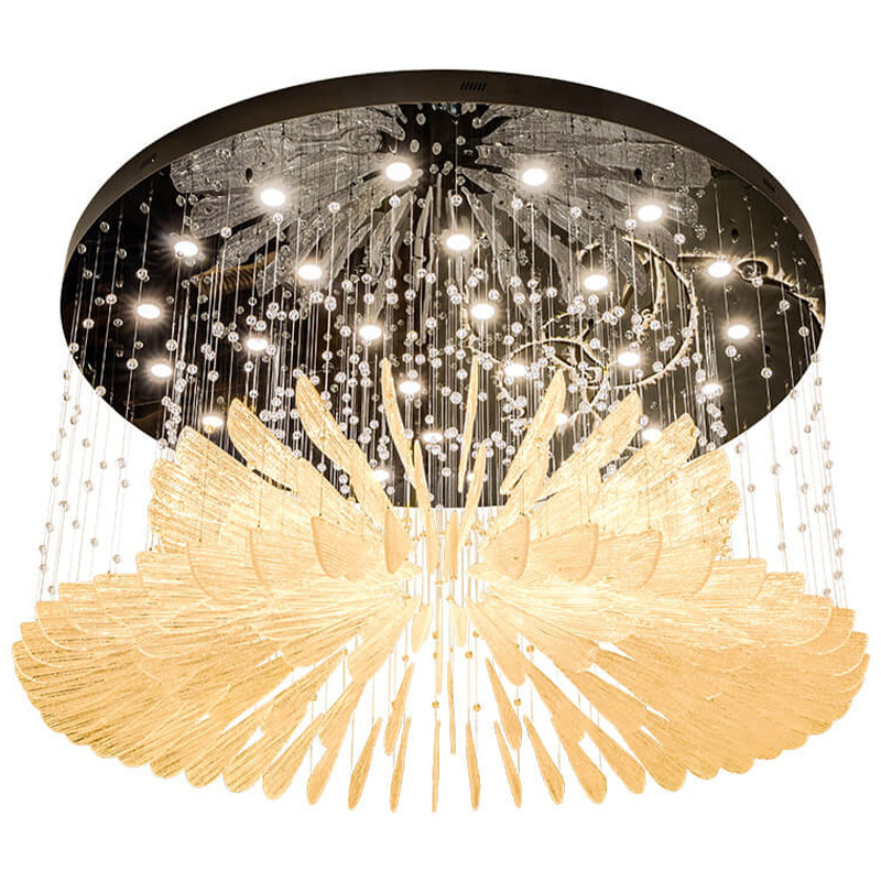 Большая круглая люстра с подвесками лепестки Gold Leaf Fall Light Chandelier