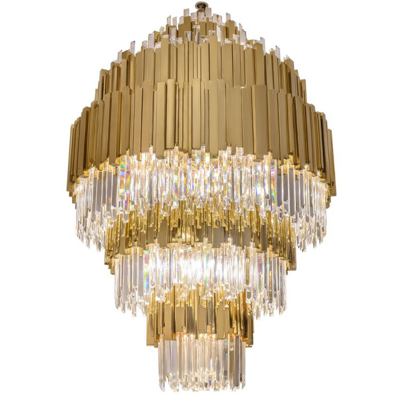 Большая многоярусная люстра Luxxu Modern Cascade Chandelier Gold Metal Glass 93