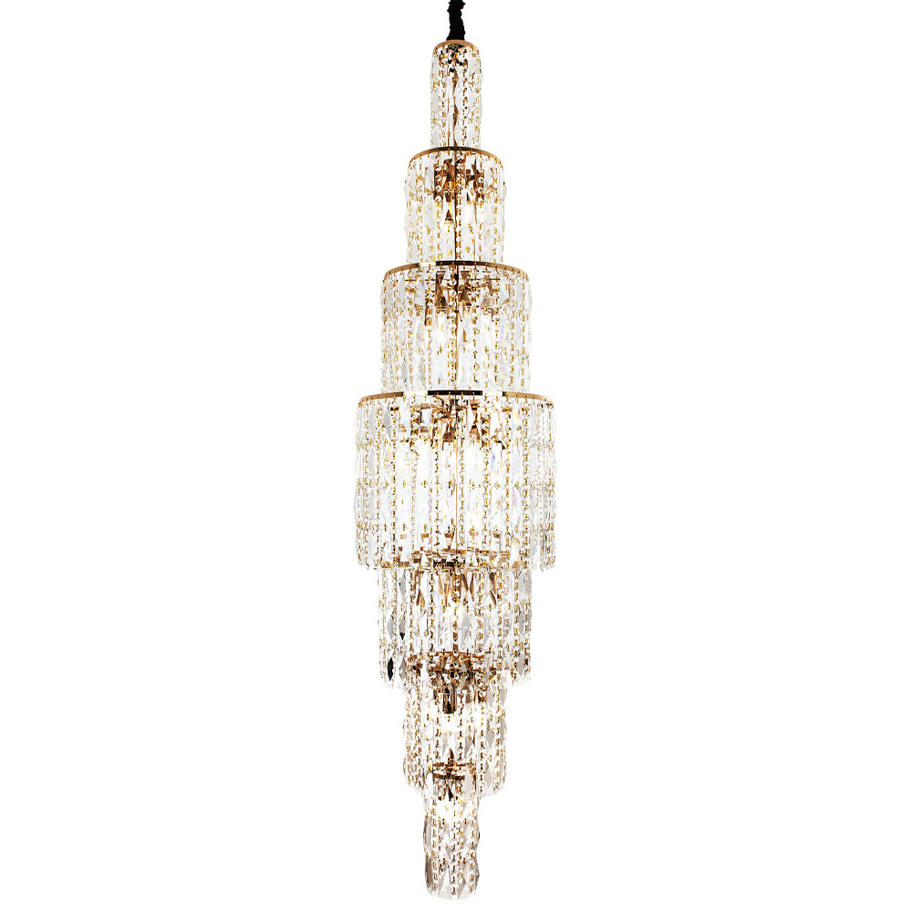Большая многоярусная люстра с хрустальными подвесками Crystal Art Multi-tiered Gold Chandelier