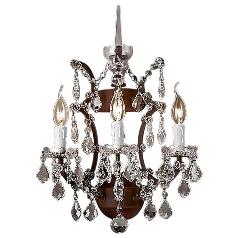 Бра 19th c. Rococo IRON & CLEAR CRYSTAL Brown Wall Lamp