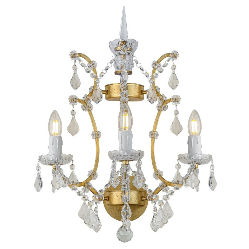 Бра 19th c. Rococo IRON & CLEAR CRYSTAL Gold Wall Lamp