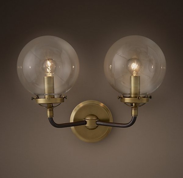 Бра Бистро Globe Clear Glass Double Sconce Brass