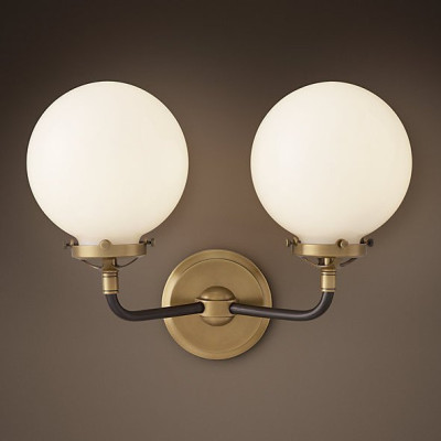 Бра БИСТРО Globe Clear Glass Double Sconce Brass Milk
