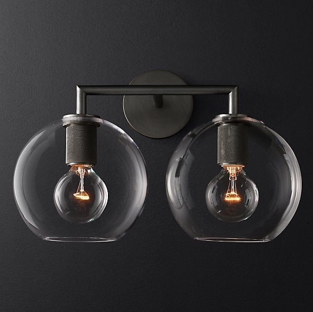 Бра Utilitaire Globe Shade Double Sconce Black