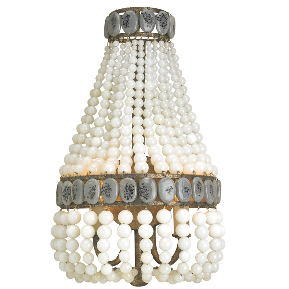 Бра каплевидной формы декорированная нитями стеклянных бусин молочного цвета Bead threads