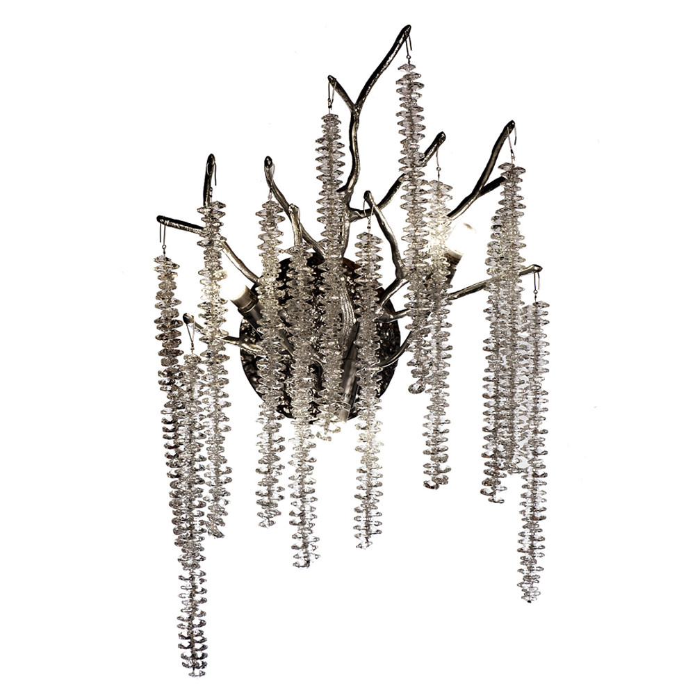 Бра на ветвистым серебрянном каркасе со стеклянными подвесами Raceme