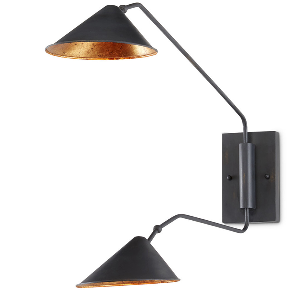 Бра настенное на тонком кронштейне с 2-мя конусообразными плафонами Vintage Reading Light
