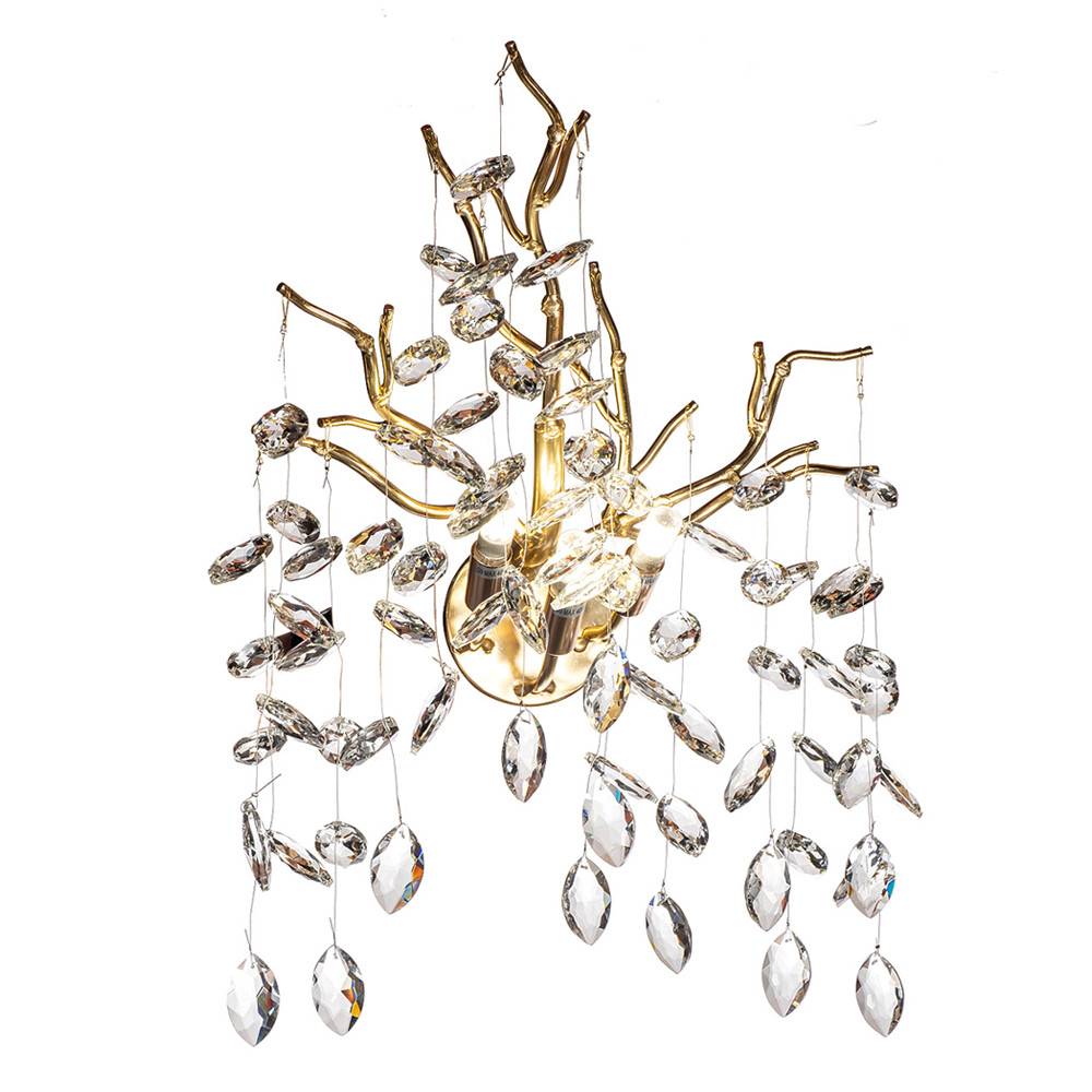 Бра с ветвистым каркасом и стеклянными подвесами цвет золото Golden Leaf Fall