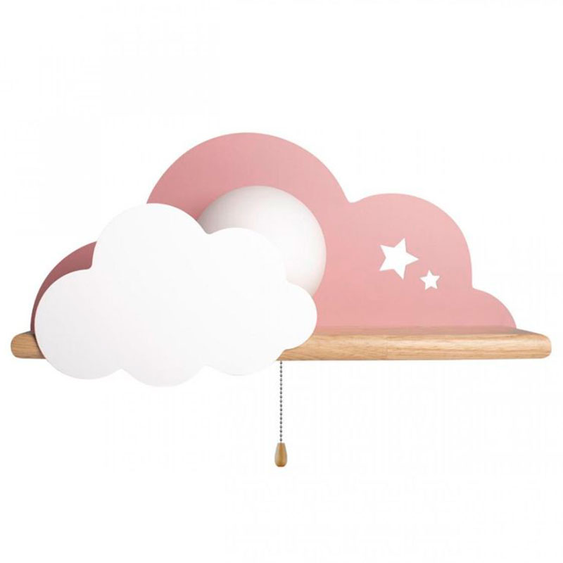 Бра с деревянной полкой розовое Облако Wall Lamp Pink Cloud