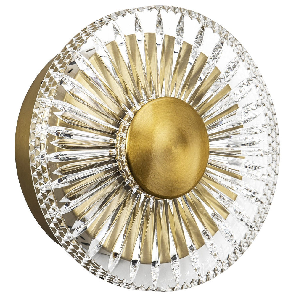 Бра с круглым рельефным плафоном Glass Peonies Brass Wall Lamp