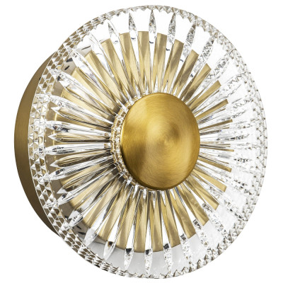 Бра с круглым рельефным плафоном Glass Peonies Brass Wall Lamp