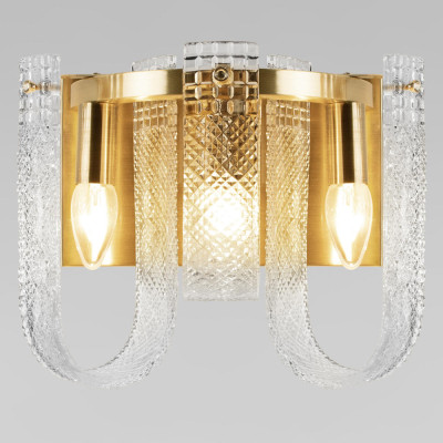 Бра с металлическим основанием золотого цвета и хрустальными подвесками Textured Glass