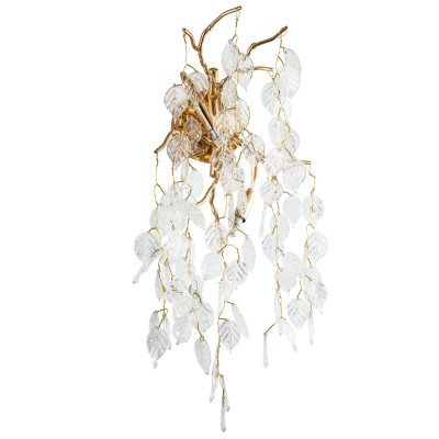 Бра с хрустальными подвесками в виде листьев Fairytree Leaves Gold Wall Lamp