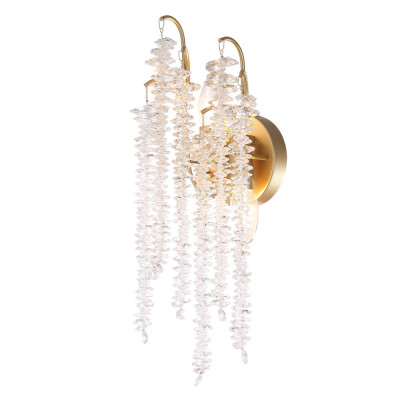 Бра с хрустальными прозрачными подвесками и круглым основанием золотого цвета FAIRYTREE Light