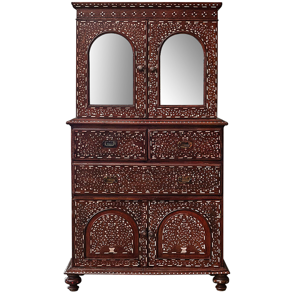 Буфет из массива тика инкрустированный костью Wooden Bone Inlay Mirror Cupboard